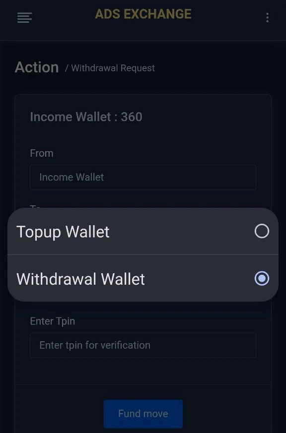 ads exchange withdrawal wallet